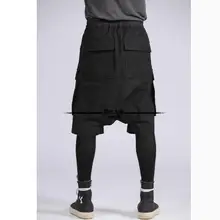 27-44 Мужская одежда шорты с боковыми карманами повседневные шорты с заниженным шаговым швом черные шорты с несколькими карманами свободные большие размеры костюмы певицы Новинка