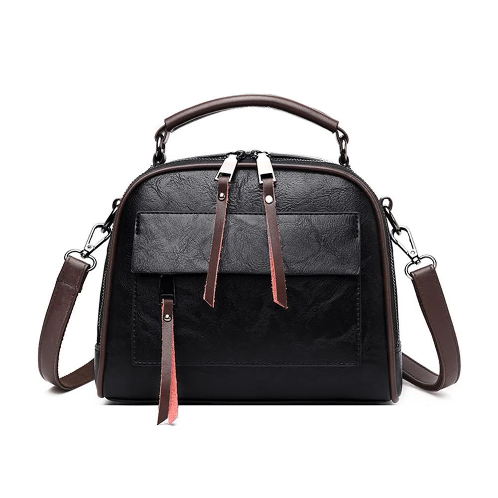 Женская кожаная сумка коричневого цвета с двойным карманом на молнии, модная женская сумка из искусственной кожи, сумки через плечо, женские сумки на плечо, женская сумка-мессенджер - Цвет: Black