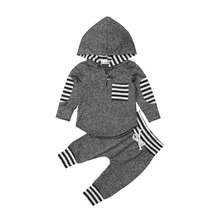 Теплый свитер с капюшоном для новорожденных девочек и мальчиков+ штаны, комплекты одежды из 2 предметов