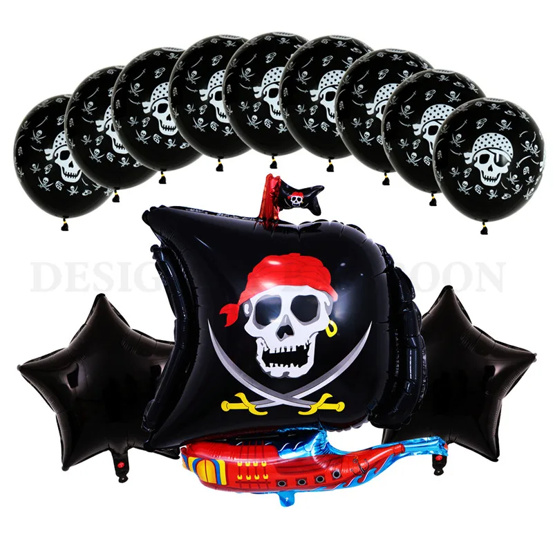 13pcs/lot New Cartoon Pirate Boat Aluminum Balloon Festival Party Decorative Balloon 18inch Skull balloon 3.2g latex baby shower