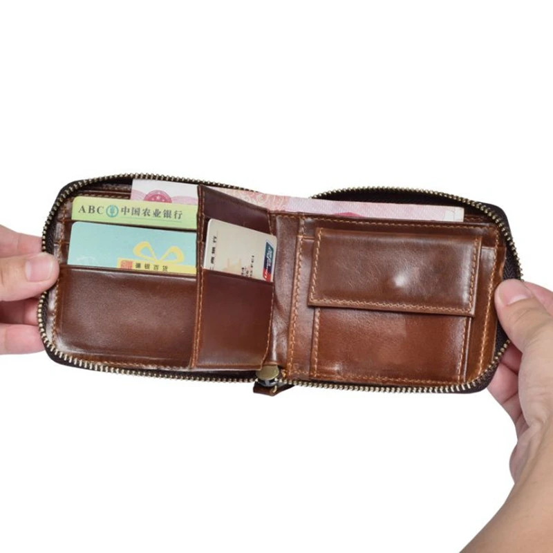 

New Oil Wax Genuine Leather Men Driver License Bag ID Credit Card Holders Coin Purse For Male Multi function Short Wallets