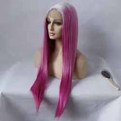 MRWIG белый серый ombre Фиолетовый сбоку правой части синтетических бесклеевой спереди парик шнурка для черные женские косплей парик волос