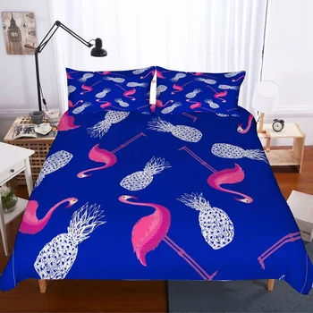 

Pink Flamingo 2/3Pcs Blue Home Duvet Cover Set Tropical Fruit Pineapple Boy Girl Bedding Set Single Double Microfiber Bed Cover