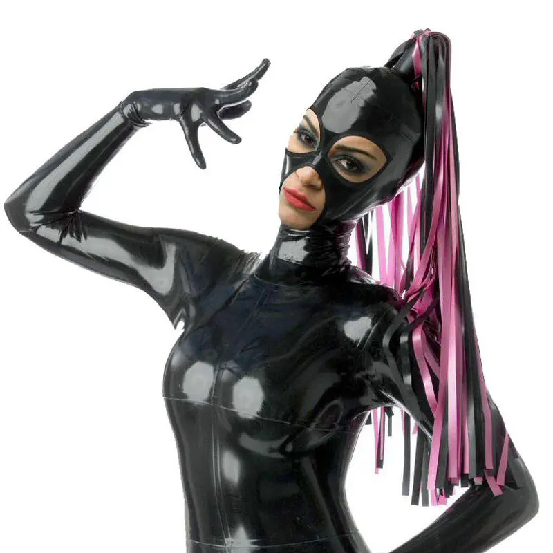 

Black Full-body Latex Catsuit for Women Rubber One Piece Plus Size Sexy Adult Latex Costume with Braid Wig LC134