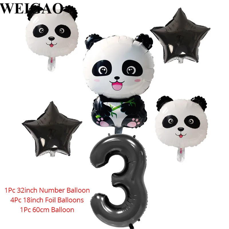 WEIGAO, воздушные шары из фольги с пандой, Детские воздушные шары с животными из мультфильмов, 32 дюйма, черные, вечерние шары с цифрами в виде джунглей, детские подарки, воздушные шары на день рождения - Цвет: Number 3 sets
