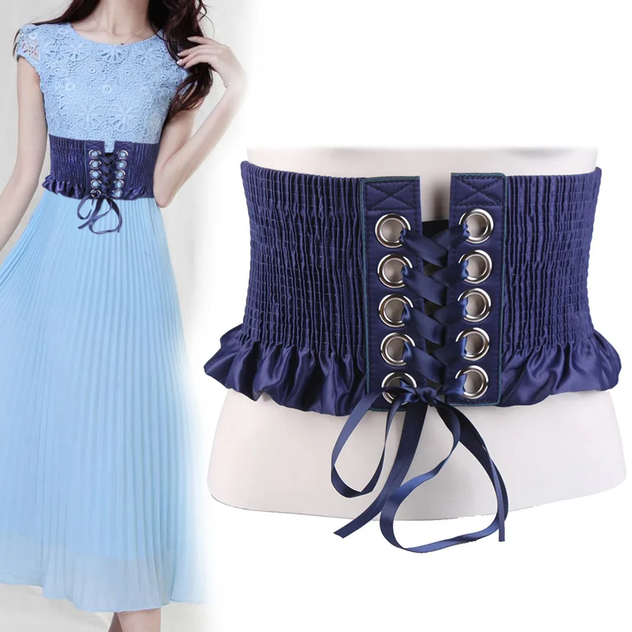 

Elastic and show thin ultra wide bind belt leather skirt lace bowknot adornment ms waist closure