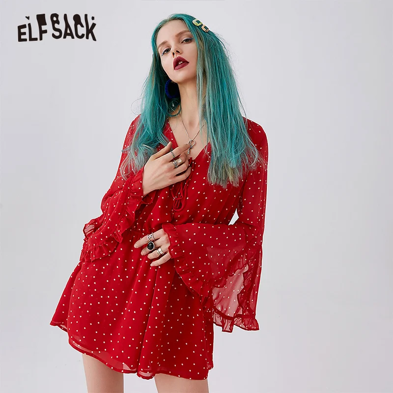 

ELF SACK Vintage Dot 2019 Summer New Women Jumpsuits Casual Sweet Femme Rompers Woman Loose Butterfly Lace up Female Playsuits