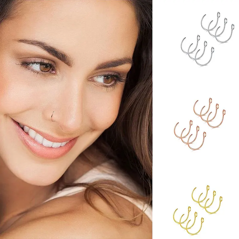 

6Pcs Fake Nose Ring Goth Punk Lip Ear Nose Clip On Fake Septum Piercing Nose Ring Hoop Lip Hoop Rings Earrings