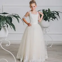 Кружевное платье принцессы цвета слоновой кости с цветочным узором для девочек бальное платье с короткими рукавами, фатиновое платье г. дешевые китайские платья для первого причастия ytz279