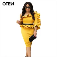 OTEN-Women-Fashion-Streetwear-robe-club-Sexy-One-shouder-Ruffle-Patchwork-Peplum-Bodycon-midi-knee-length