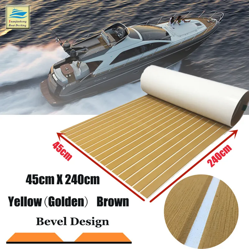 

Upgraded EVA Boat Teak Decking Bevel Edge Carpet Sheet Yacht Anti Slip Mat Golden Yellow Brown In White Boat Yacht Accessories