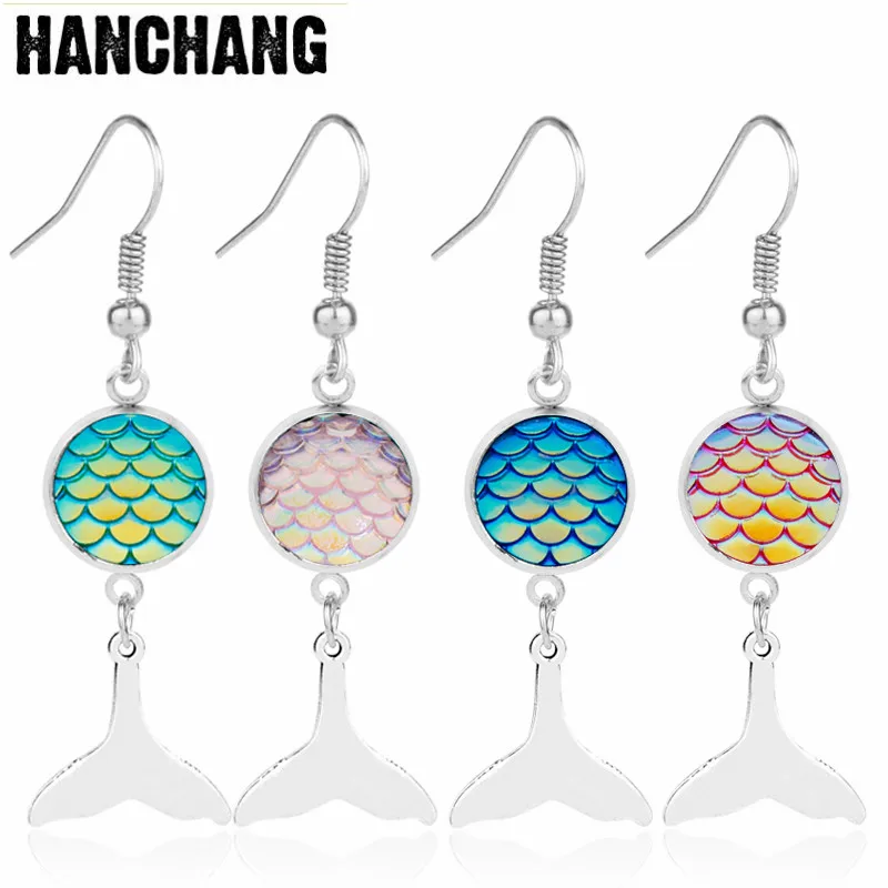 Women Boho Mermaid Fish Scale Earring Cute Metal Jewelry Fashion Drop