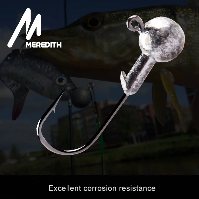 MEREDITH 10pcs/Lot Lead Jig Head 1.5g 2g 3.5g 5g 7g 10g 14g Lead Head Hook Jig Bait Fishing Hooks For Soft Lures Fishing Tackle