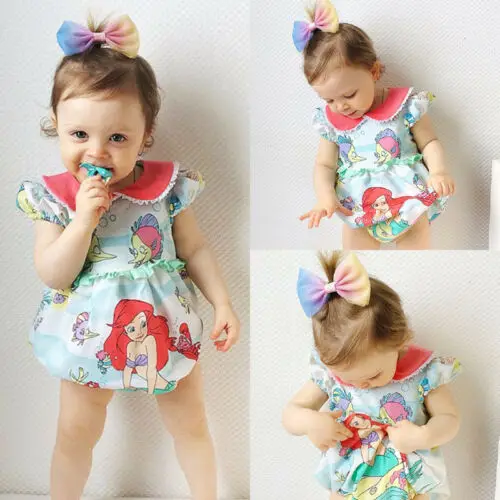 

2019 New Arrival Summer Baby Girls Princess Cartoon Bodysuits Mermaid Sleeveless Bodysuit Jumpsuit Fashion Outfit Clothes