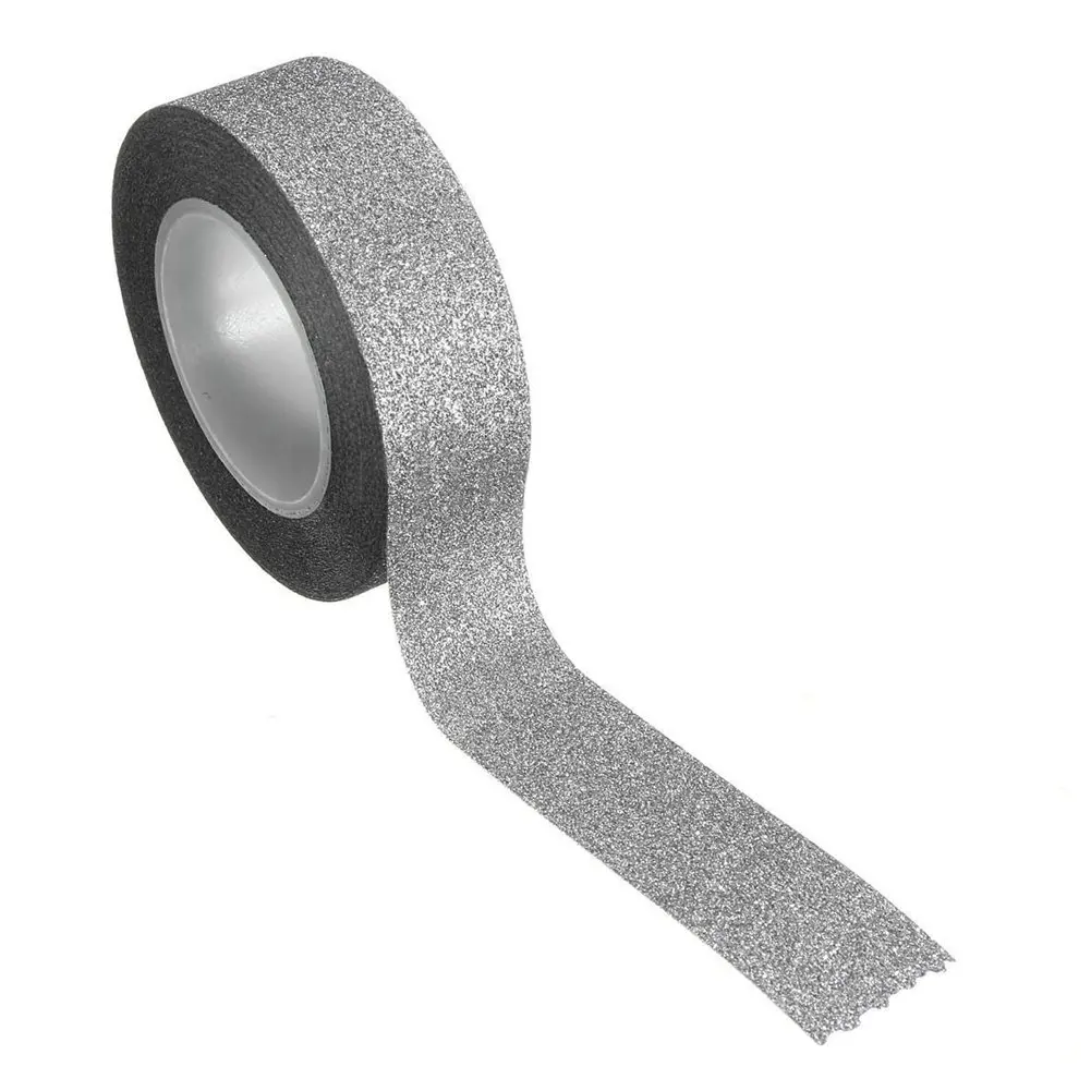 

5 Pcs 10M Glitter Masking Tape Sticky Adhesive Stick Paper Decor DIY Craft silver