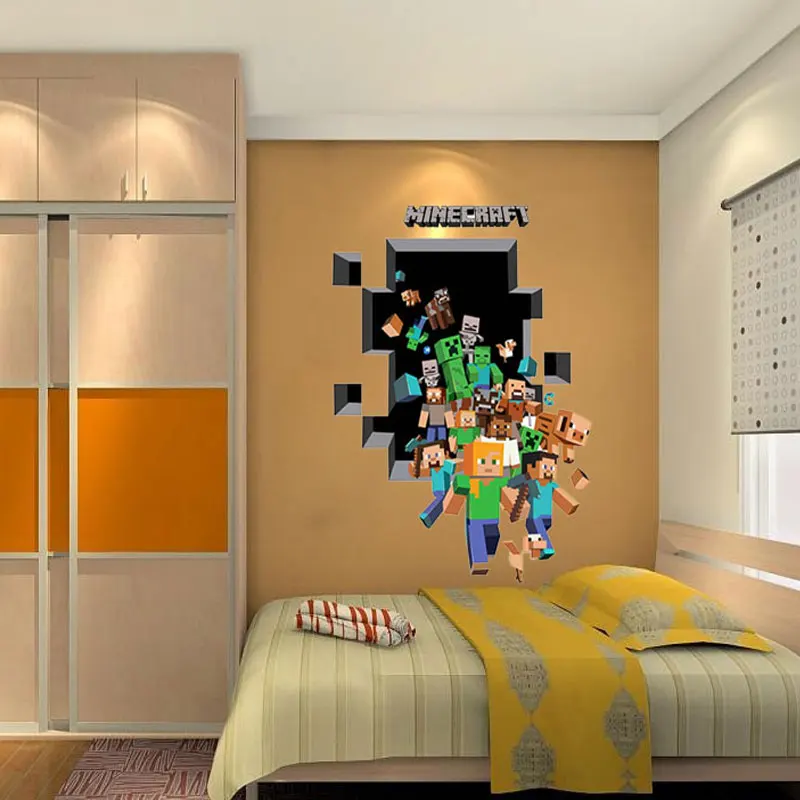 Mosaic Game Theme Minecraft Wall Sticker For Kids Room Decoration 3d