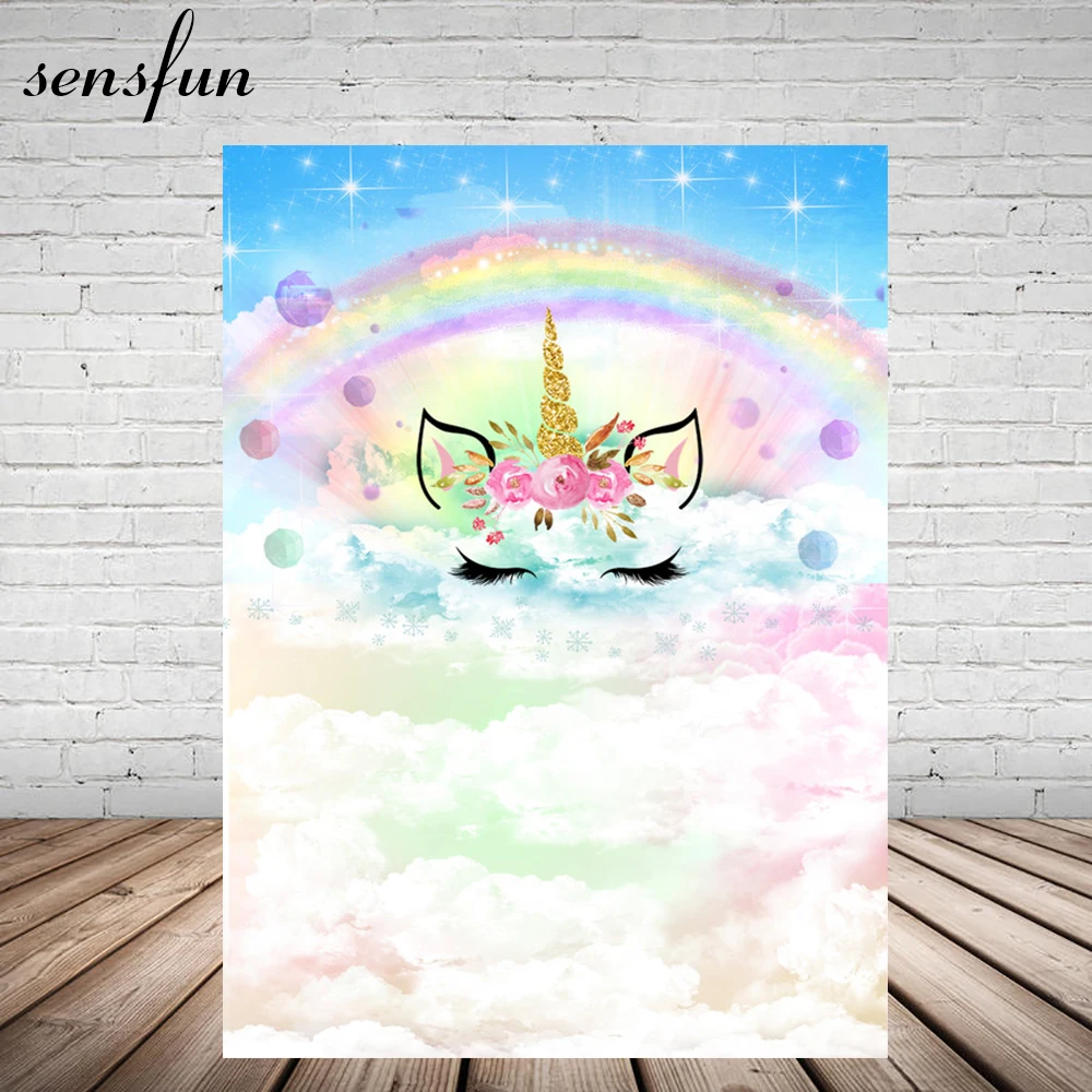 Sensfun Rainbow Unicorn вечерние фон для фотостудии акварель облака Блестящий Голубой Baby Shower День рождения фон