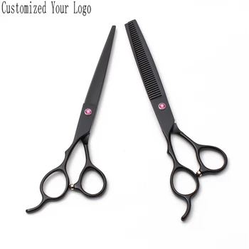 

Left-Hand 5.5" 6" 7" Customized Brand Black Stainless Dogs Grooming Scissors Straight Shears Thinning Shears Pet Scissors C8001