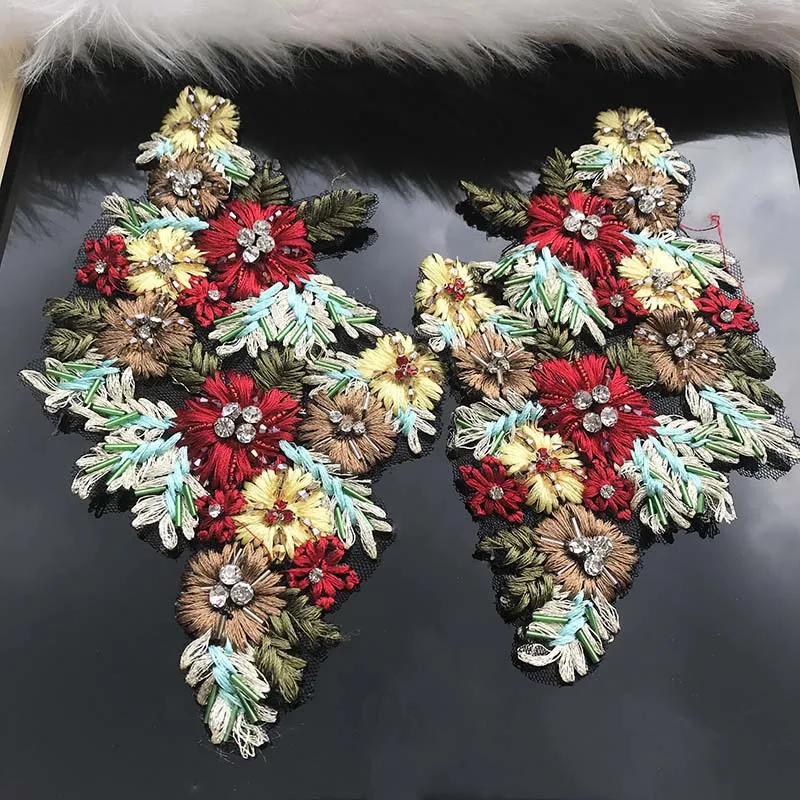 Вышитые бисером Алмазные цветы тканевые нашивки с вышивкой Кристалл Аппликация Скрапбукинг мотив Значки для шитья одежды