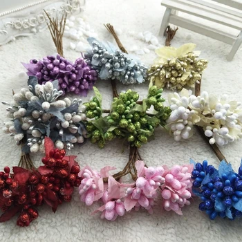 

10 unids diy scrapbooking decoration artificial flowers garland bouquet artificial stamen bacca berry flower for decoration