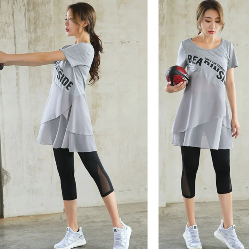 Women Tracksuit Loose Large Size Workout Clothes Black Gray Sports Outfit Elastic Breathable Jogging Gym Running Set Sportswear