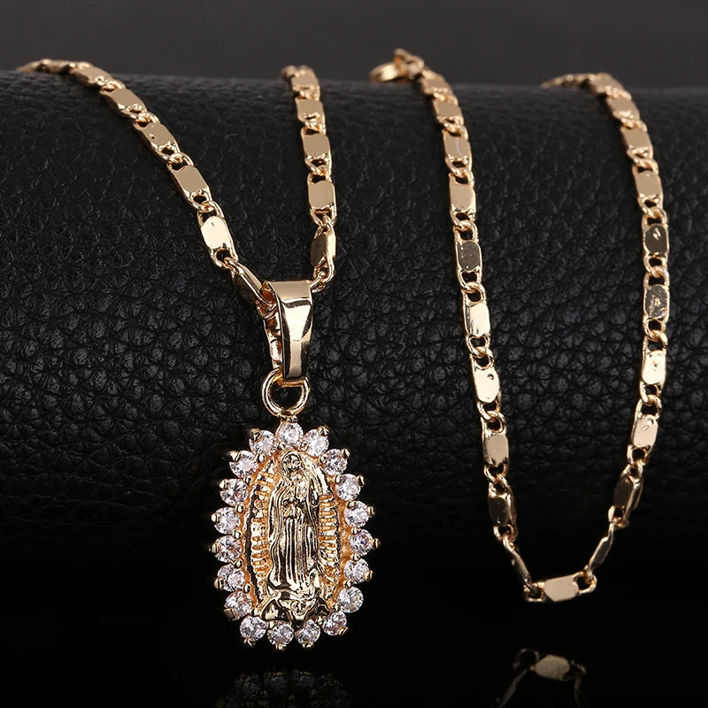 BTSETS ожерелье Девы Марии золотого цвета Bijoux имитация кристалла эффектное Женская