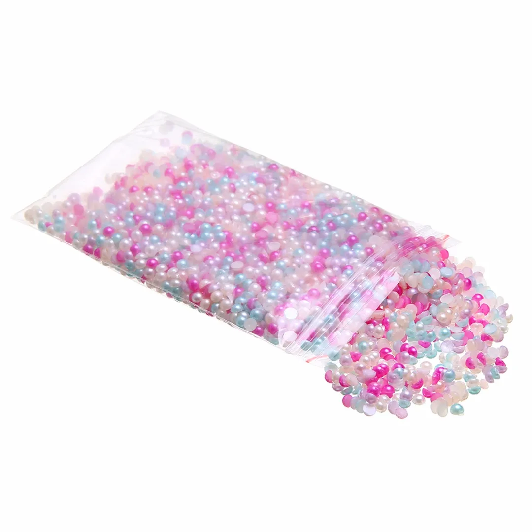 3000pcs/Set Colorful Imitation Pearls 4mm Half Round Beads Flat-bottomed DIY Ornament for Decorating Scrapbook Craft Dolls