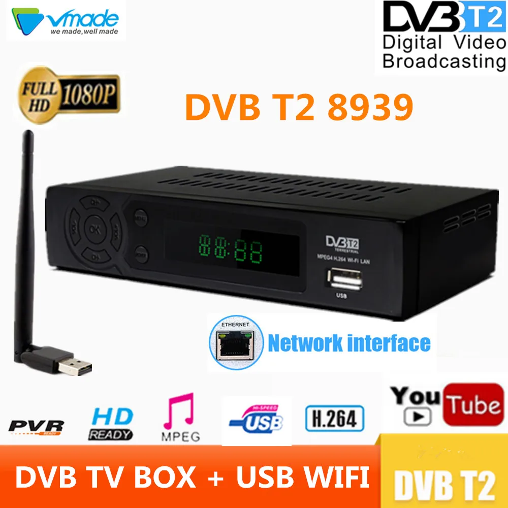 

Vmade DVB-T2 HD Digital Terrestrial Receiver dvb T2 8939 MPEG-4 Support Youtube with usb wifi dvb tv box Tape network interface