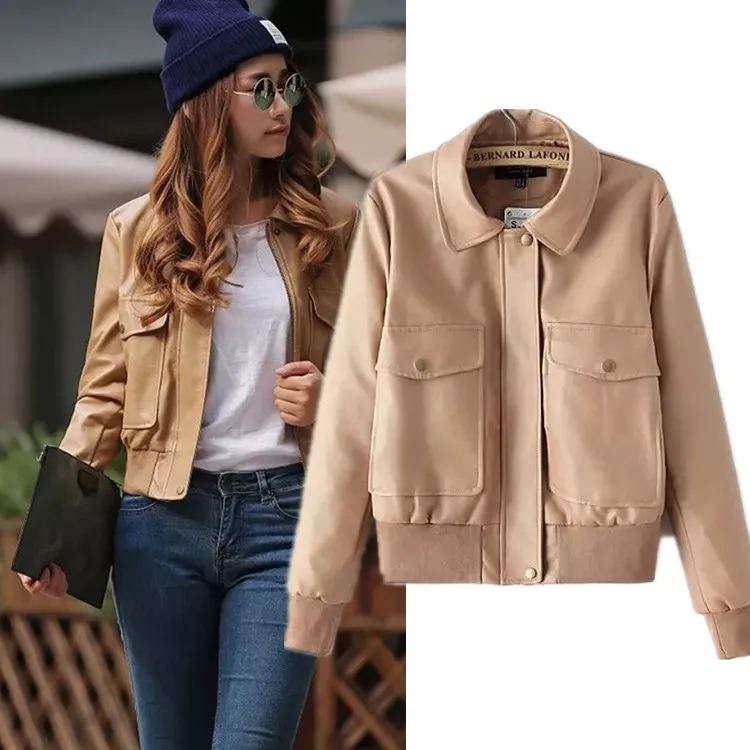 Popular Khaki Leather Jacket-Buy Cheap Khaki Leather