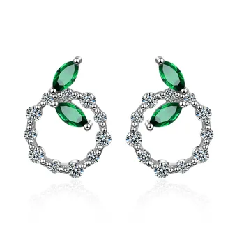 

New Arrivals Trendy Elegant Green Leaf Cubic Zirconia 925 Sterling Silver Ladies`Stud Earrings Original Jewelry Anti Allergy