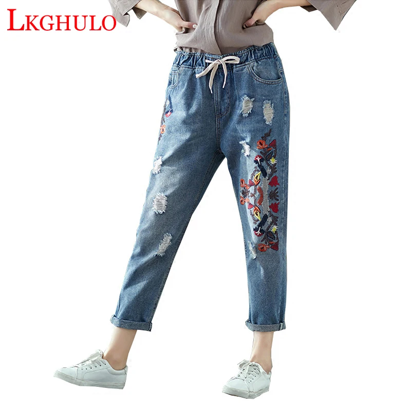 LKGHULO Vintage Embroidered Jeans Woman 2018 New Spring