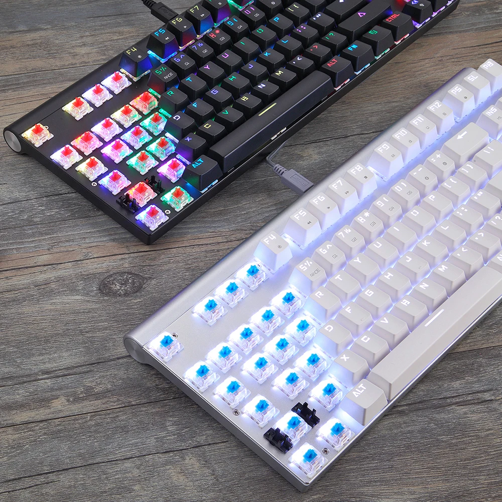Проводная Механическая игровая клавиатура CK101 металл 87 клавиш RGB синий красный