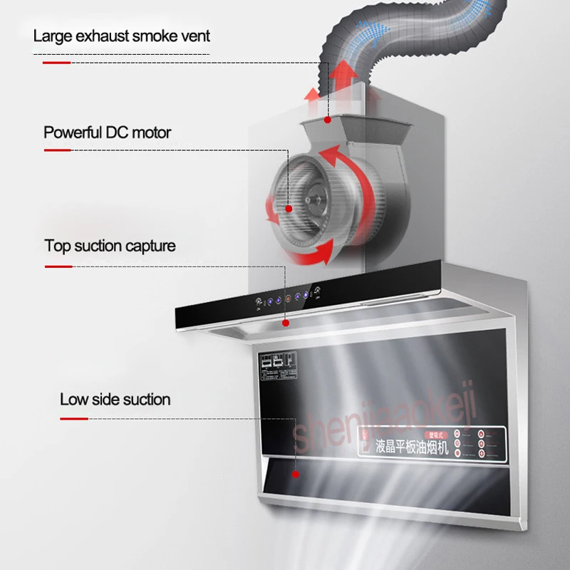 220 В 240 Вт 1 шт. диапазон капота соматосенсорный сенсорный ЖК-плита Толстовка сбоку двойной всасывающий тип большой Диапазон вытяжки