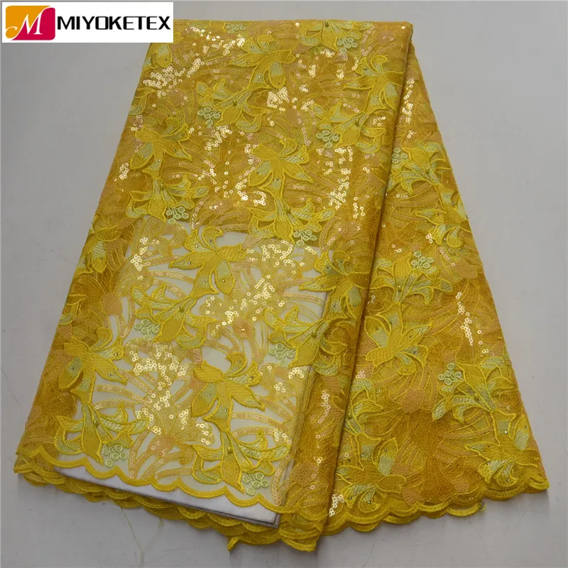 

Yellow African Organza Laces Fabric Embroidered French Sequins Laces Fabric High Quality French Net Laces Fabrics PSA515-1