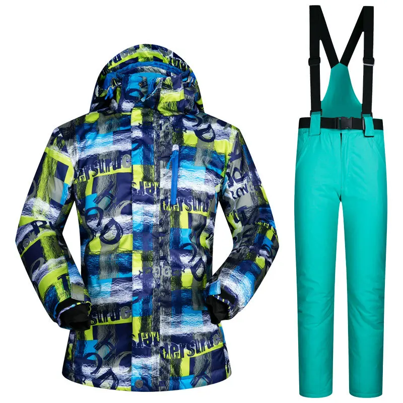 Лыжный костюм Для мужчин брендовые зимние Водонепроницаемый утепленные уличные зимние комплекты Mountain теплое Лыжный спорт и Сноубординг мужской Мужская лыжная куртка - Цвет: fw2 lake blue