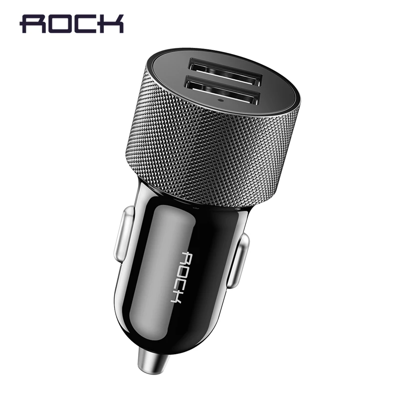 ROCK Dua-usb автомобильное зарядное устройство с выходом 2,4 а, быстрое зарядное устройство для мобильного телефона, адаптер для путешествий, прикуриватель, DC 12-24 в, металлическое автомобильное зарядное устройство