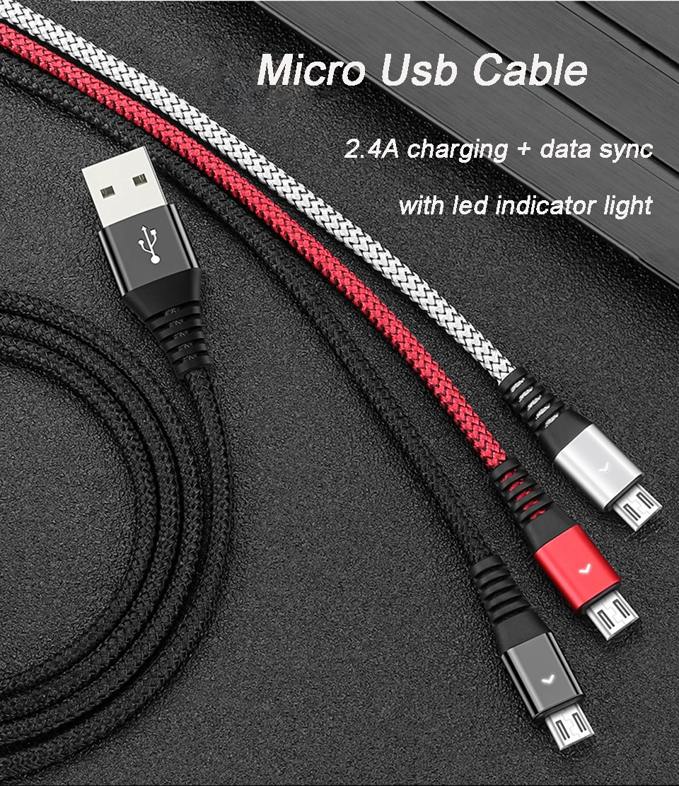 Светодиодный светильник Micro Usb кабель длинный Android провод зарядного устройства 2 метра Usb Kablo для samsung Galaxy M10 S7 J3 J6 J7 J8 A6 A7 Micro-usb