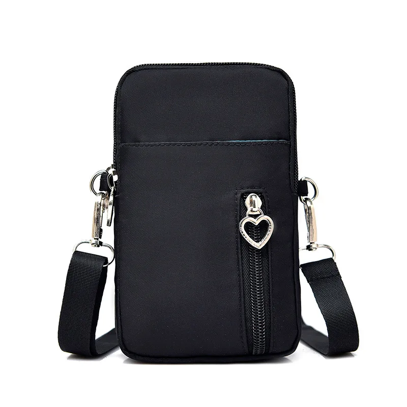 

Waterproof Nylon Cloth Universal Zipper Phone Pouch Shoulder Bags + Sports Arm Bags 2 in 1 Large Capacity Women Wallet Cover