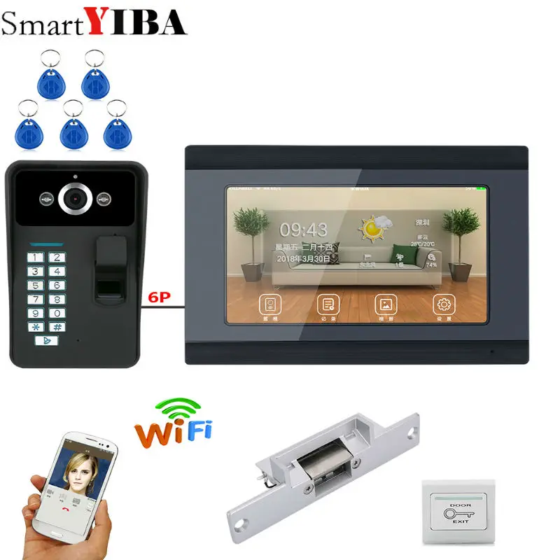 7 дюймов проводной/беспроводной Wifi отпечаток пальца видео дверной звонок Домофон