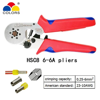 

HSC8 6-6A crimping pliers 0.25-6mm2 23-10AWG with 1020/700pcs tube type needle type terminal crimp mini pressure wire tools