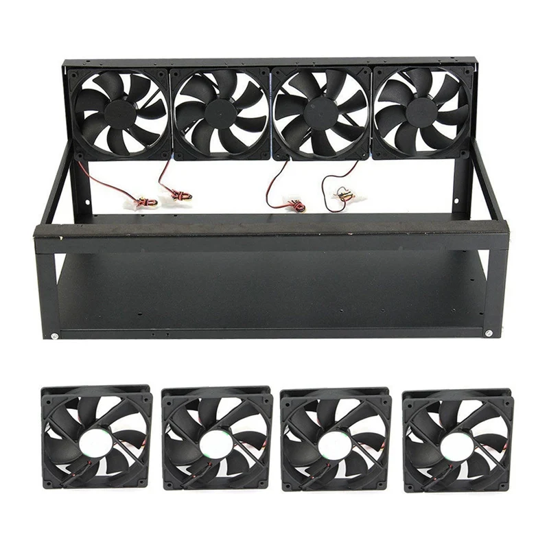 6 GPU Mining Rig Aluminum Computer Case + With 4 Fans Open Air Frame For ETH ZEC/Bitcoin