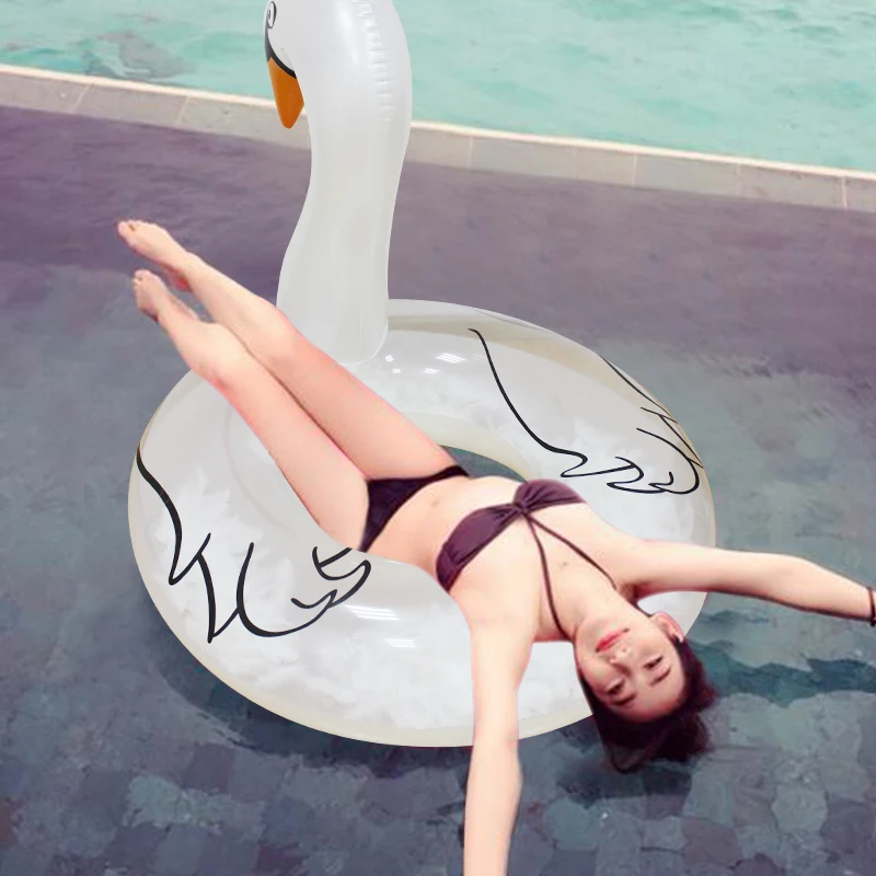 110 см гигантская надувной Лебедь плавать мин с перья, лебедь прозрачный белый Плавающий Поплавок Плот круг для взрослых детей, HA085