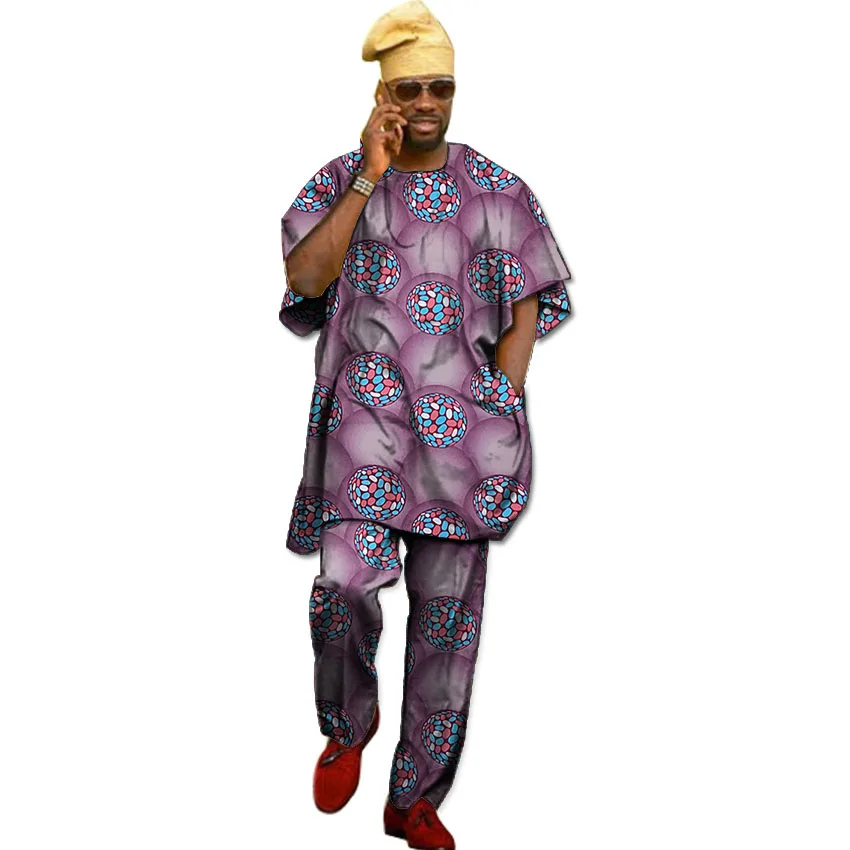 Африканский Традиционный костюм рубашка для мужчин Дашики одежда модные мужские топы с короткими рукавами и брюки комплект Африка