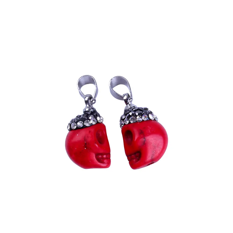 5 шт. натуральная красная бирюза с черепом кварцевые Druzy Stone &amp Rhinestone серебряная