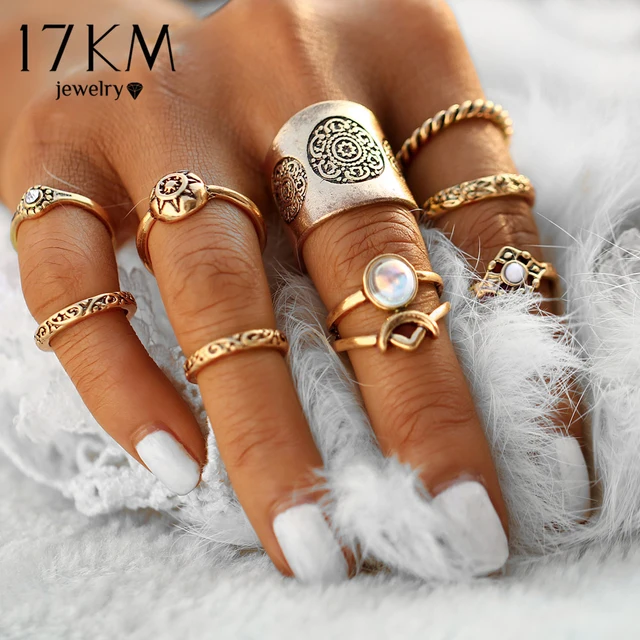 17KM New 9 pcs/set Vintage Silver Color Ring Sets Antique Midi Finger Rings for 17KM New 9 pcs/set Vintage Silver Color Ring Sets Antique Midi Finger Rings for