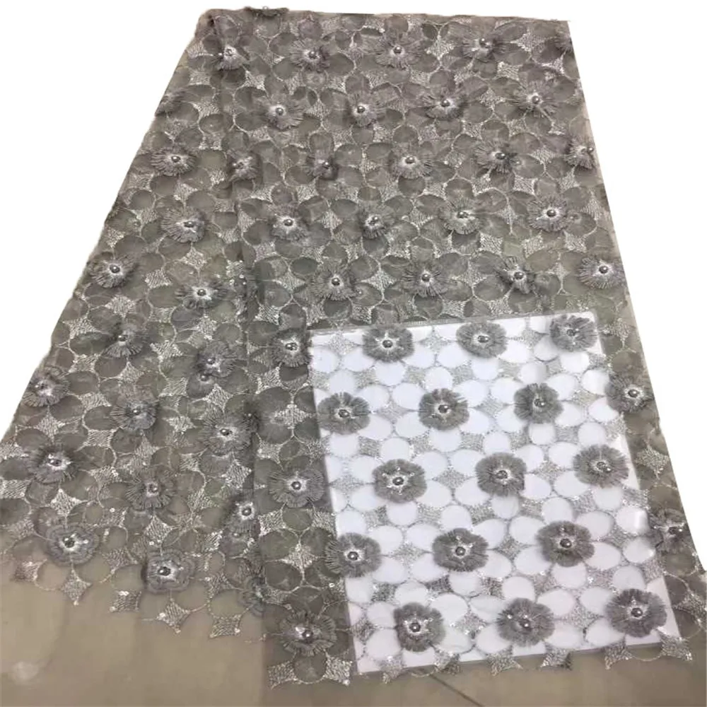 

Latest Nigerian beaded Mesh Lace fabric with sequins High quality African sequin lace fabric with beads X708-1
