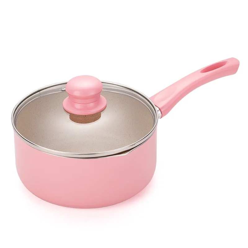 

16CM/18CM Pink Soup Pot Saucepan Portable Stockpot Milk Heating Nonstick Cooking Pan Kitchen Cookware For Gas & Induction Cooker