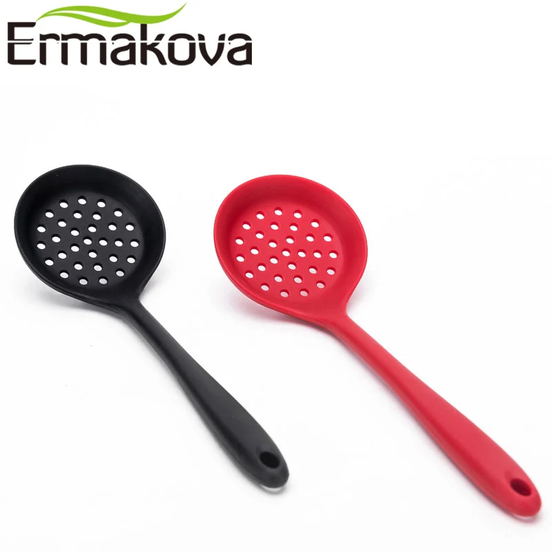 Ермакова 1 шт силиконовый с отверстиями скиммер силиконовая кулинарная лопатка шумовка, ложка ковш-сито с длинной ручкой - изображение