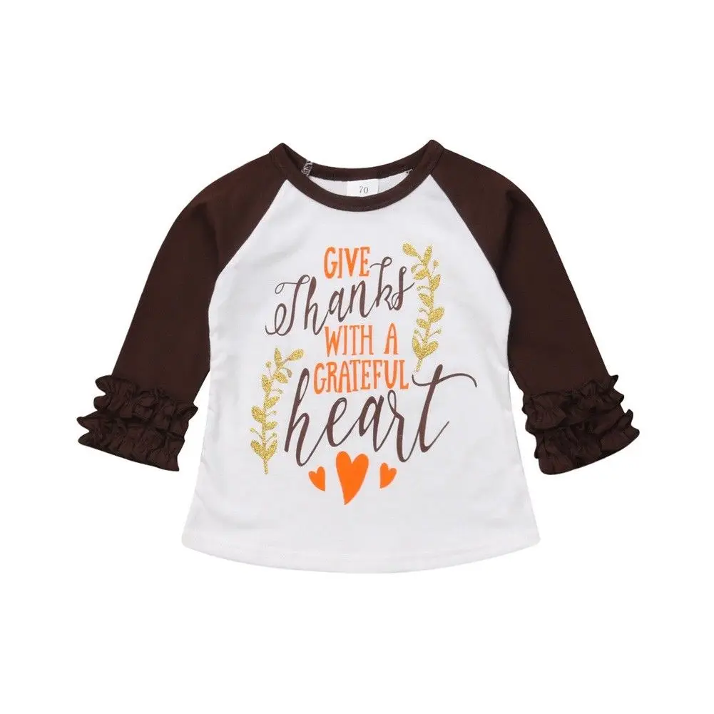 

New Autumn Toddler Kids Baby Girl Long Sleeve Letter Print Cotton T-shirt Thanksgiving Holiday Party Clothes