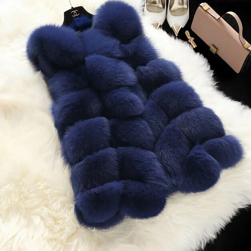 

OLOEY High quality Fur Vest coat Luxury Faux Fox Warm Women Coat Vests Winter Fashion furs Women's Coats Jacket